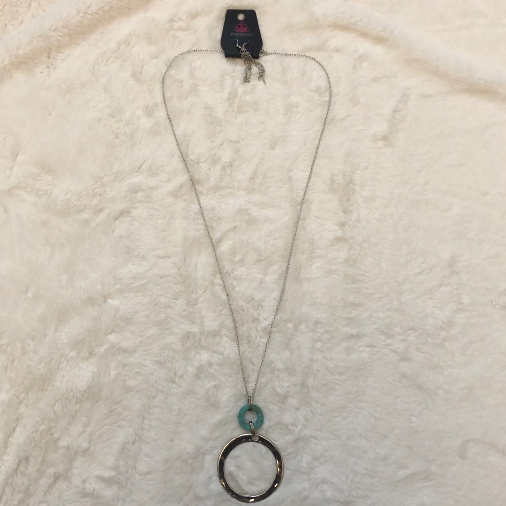 Turquoise stone long pendant necklace